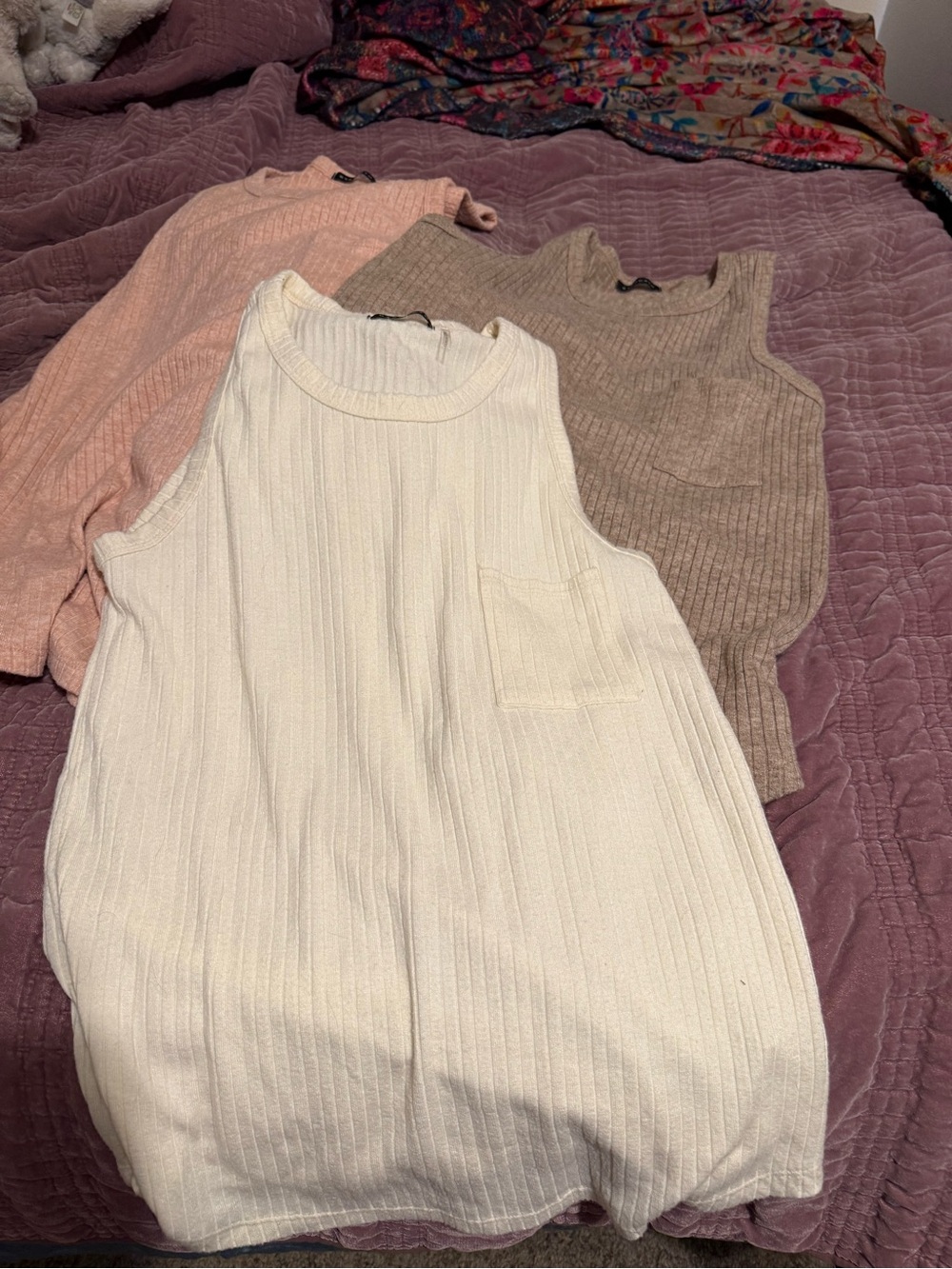 Staccato Ribbed Tank Top Trio - Cream, Blush, Taupe